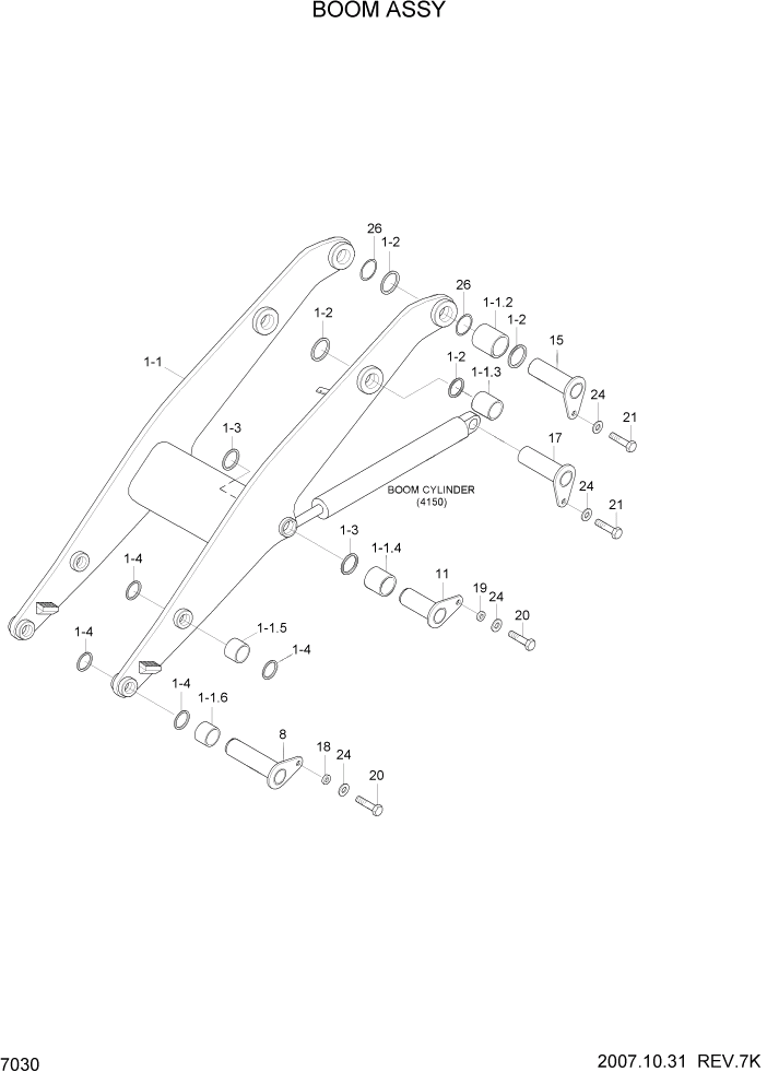 Схема запчастей Hyundai HL757TM7 - PAGE 7030 BOOM ASSY РАБОЧЕЕ ОБОРУДОВАНИЕ