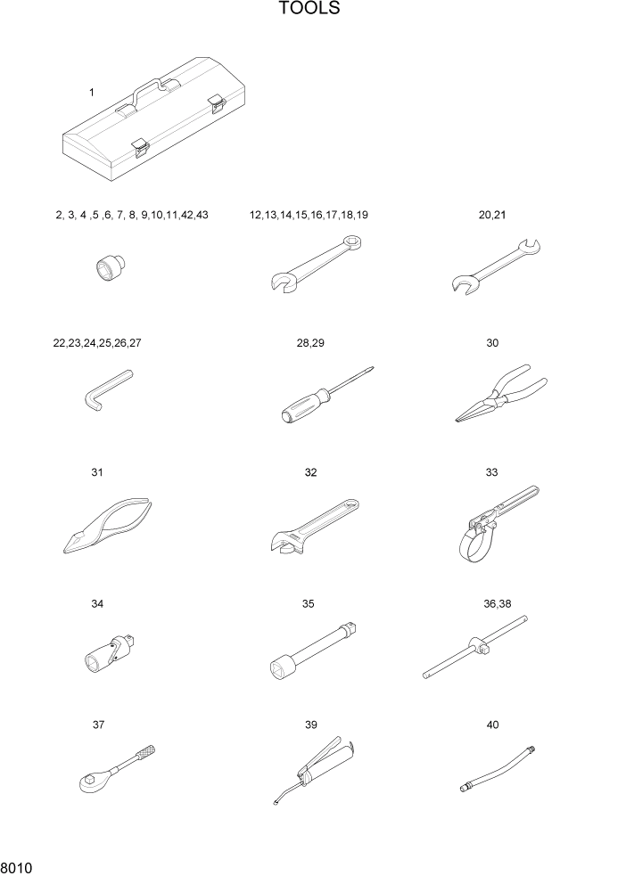 Схема запчастей Hyundai HL757TM7 - PAGE 8010 TOOLS ДРУГИЕ ЧАСТИ