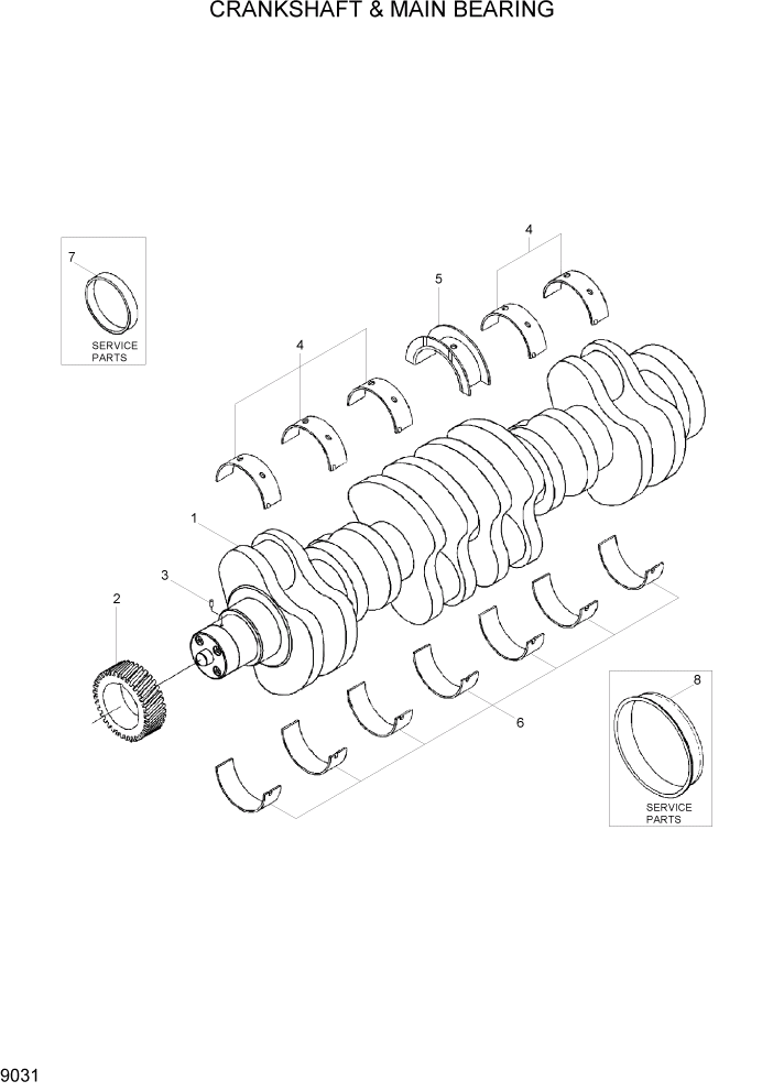 Схема запчастей Hyundai HL757TM7 - PAGE 9031 CRANKSHAF & MAIN BEARING ДВИГАТЕЛЬ БАЗА