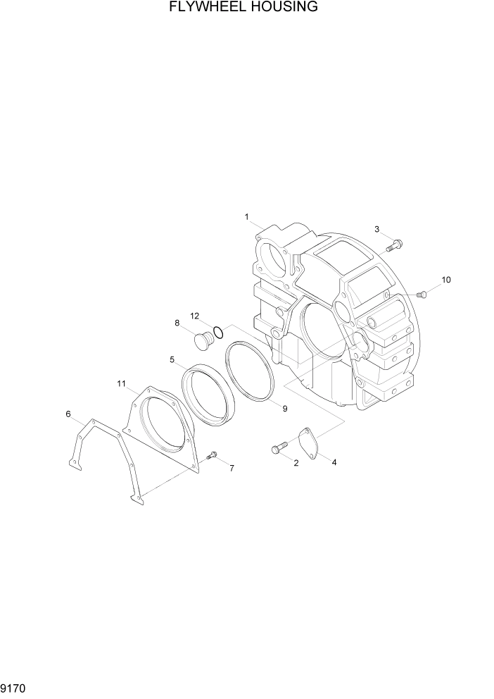 Схема запчастей Hyundai HL757TM7 - PAGE 9170 FLYWHEEL HOUSING ДВИГАТЕЛЬ БАЗА