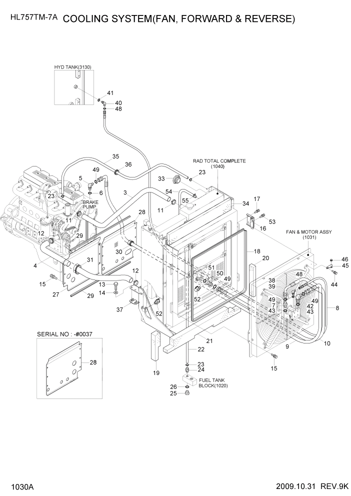 Схема запчастей Hyundai HL757TM7A - PAGE 1030A COOLING SYSTEM(FAN, FORWARD & REVERSE) СИСТЕМА ДВИГАТЕЛЯ