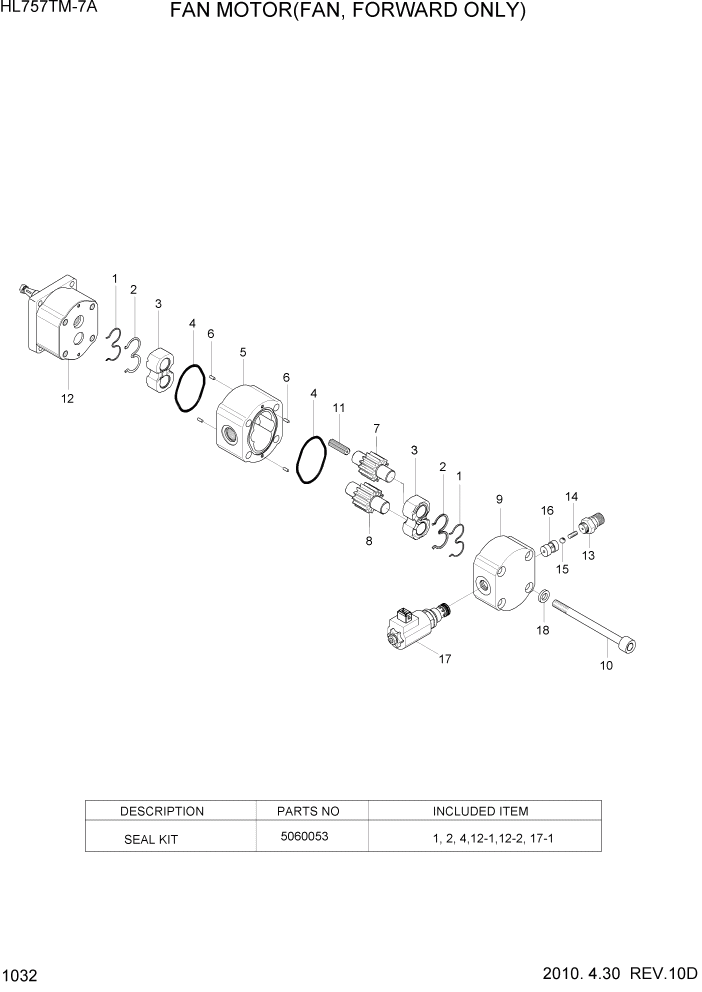 Схема запчастей Hyundai HL757TM7A - PAGE 1032 FAN MOTOR(FAN, FORWARD ONLY) СИСТЕМА ДВИГАТЕЛЯ