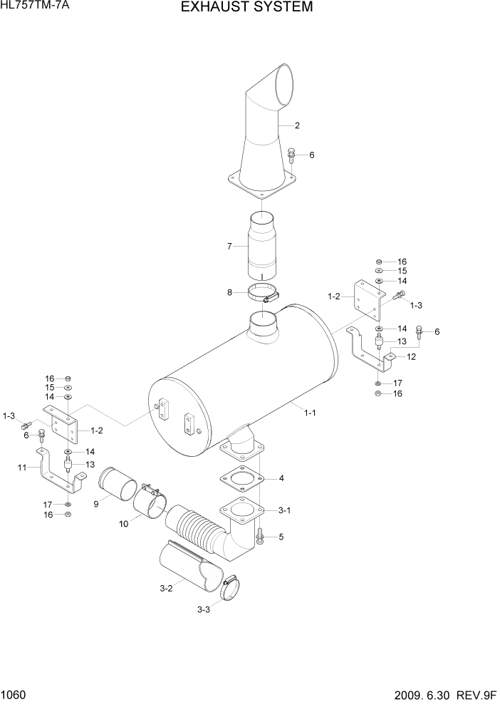 Схема запчастей Hyundai HL757TM7A - PAGE 1060 EXHAUST SYSTEM СИСТЕМА ДВИГАТЕЛЯ