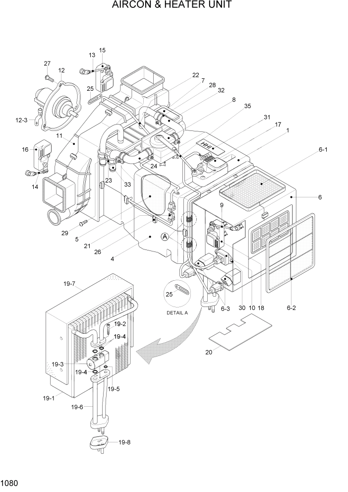 Схема запчастей Hyundai HL757TM7A - PAGE 1080 AIRCON & HEATER UNIT СИСТЕМА ДВИГАТЕЛЯ