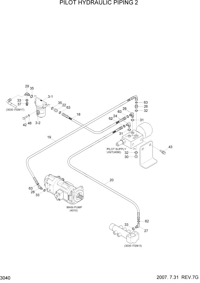 Схема запчастей Hyundai HL757TM7A - PAGE 3040 PILOT HYDRAULIC PIPING 2 ГИДРАВЛИЧЕСКАЯ СИСТЕМА