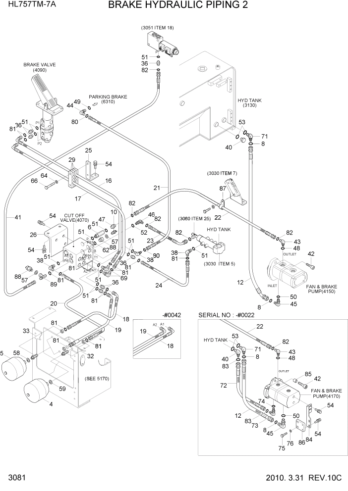 Схема запчастей Hyundai HL757TM7A - PAGE 3081 BRAKE HYDRAULIC PIPING 2 ГИДРАВЛИЧЕСКАЯ СИСТЕМА