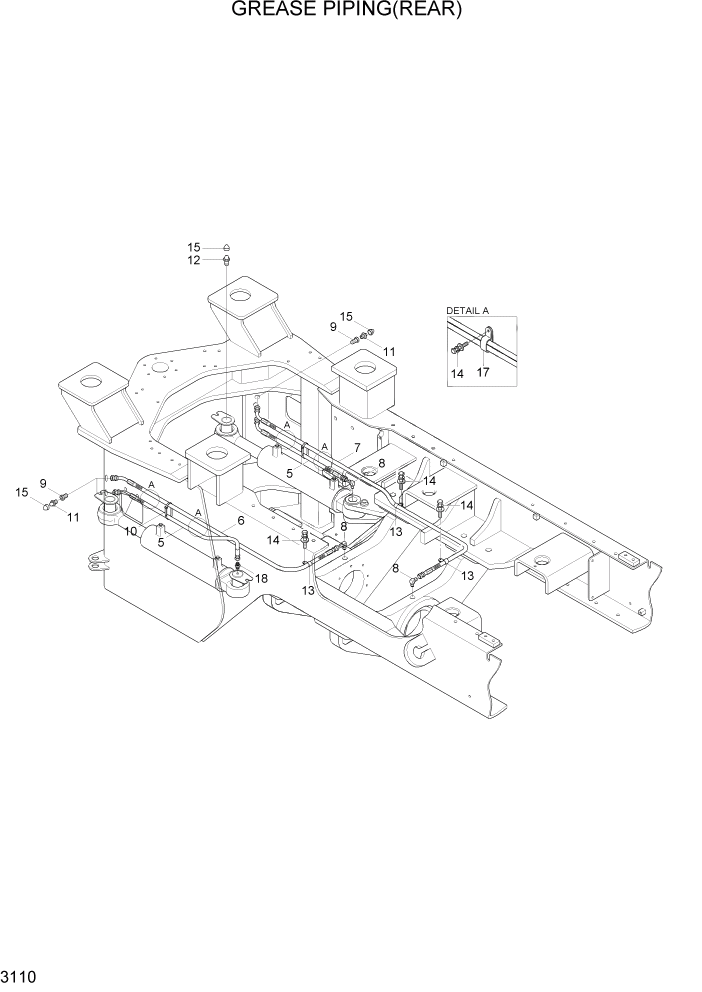 Схема запчастей Hyundai HL757TM7A - PAGE 3110 GREASE PIPING(REAR) ГИДРАВЛИЧЕСКАЯ СИСТЕМА