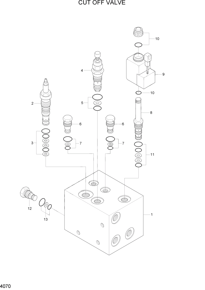 Схема запчастей Hyundai HL757TM7A - PAGE 4070 CUT OFF VALVE ГИДРАВЛИЧЕСКИЕ КОМПОНЕНТЫ