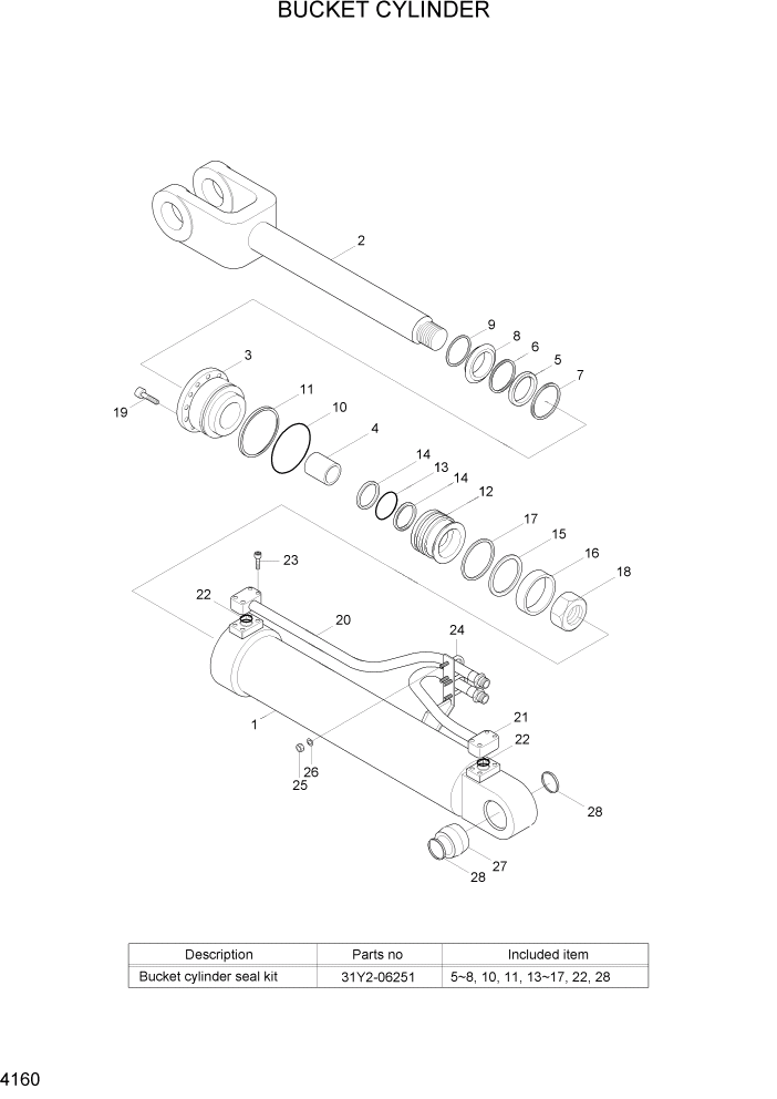 Схема запчастей Hyundai HL757TM7A - PAGE 4140 BUCKET CYLINDER ГИДРАВЛИЧЕСКИЕ КОМПОНЕНТЫ