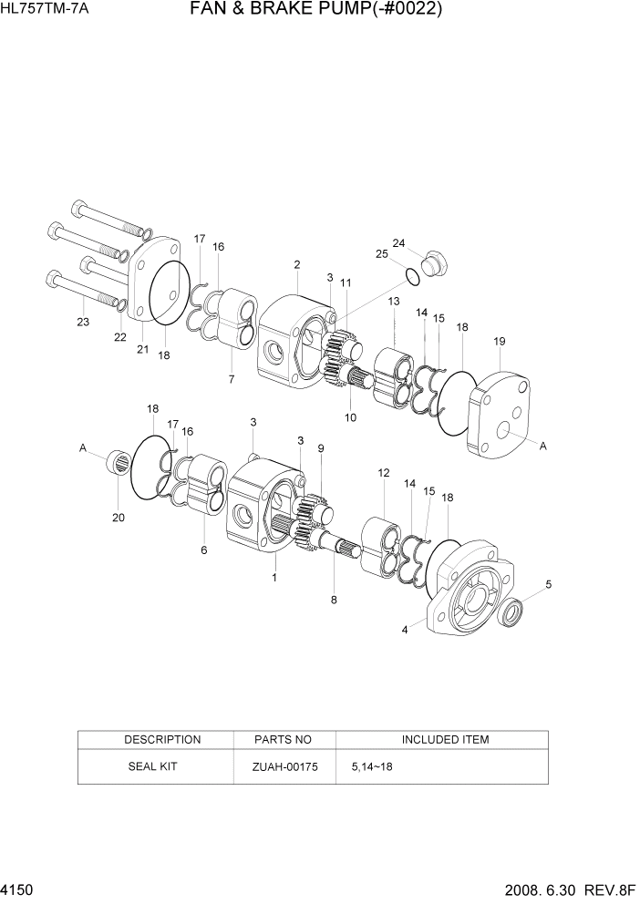 Схема запчастей Hyundai HL757TM7A - PAGE 4150 FAN & BRAKE PUMP(-#0022) ГИДРАВЛИЧЕСКИЕ КОМПОНЕНТЫ