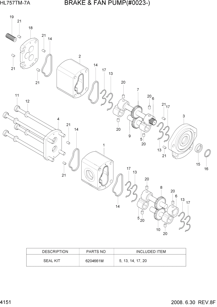 Схема запчастей Hyundai HL757TM7A - PAGE 4151 FAN & BRAKE PUMP(#0023-#0053) ГИДРАВЛИЧЕСКИЕ КОМПОНЕНТЫ