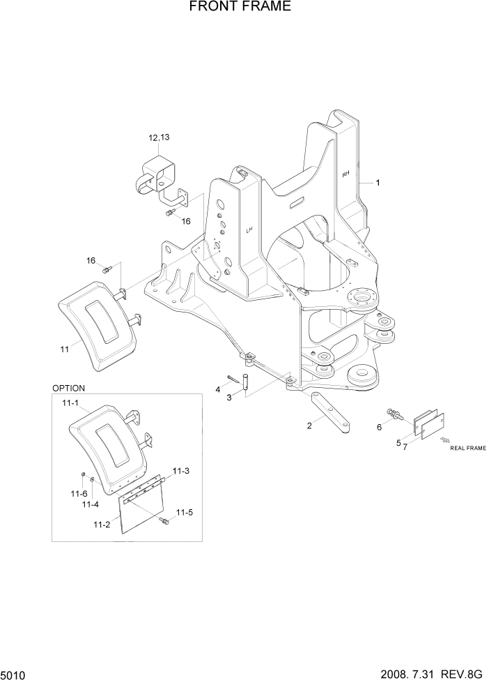 Схема запчастей Hyundai HL757TM7A - PAGE 5010 FRONT FRAME СТРУКТУРА