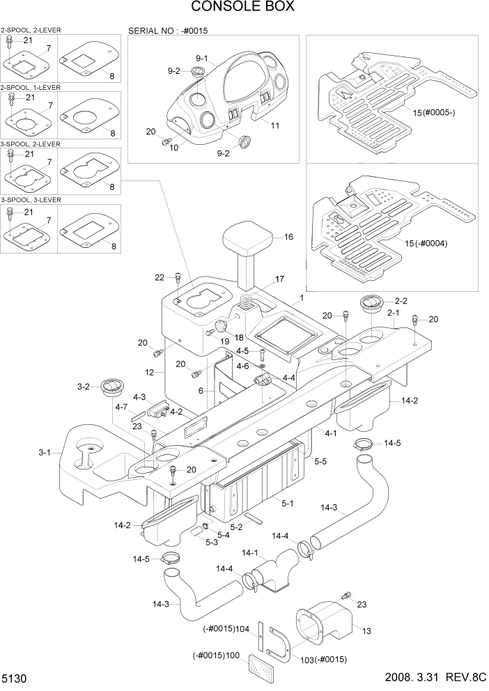 Схема запчастей Hyundai HL757TM7A - PAGE 5130 CONSOLE BOX СТРУКТУРА