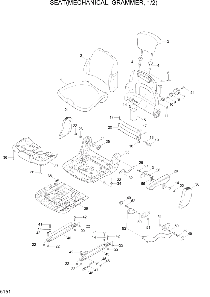 Схема запчастей Hyundai HL757TM7A - PAGE 5151 SEAT(MECHANICAL, GRAMMER, 1/2) СТРУКТУРА