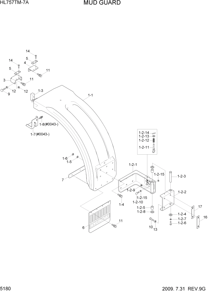 Схема запчастей Hyundai HL757TM7A - PAGE 5180 MUD GUARD СТРУКТУРА