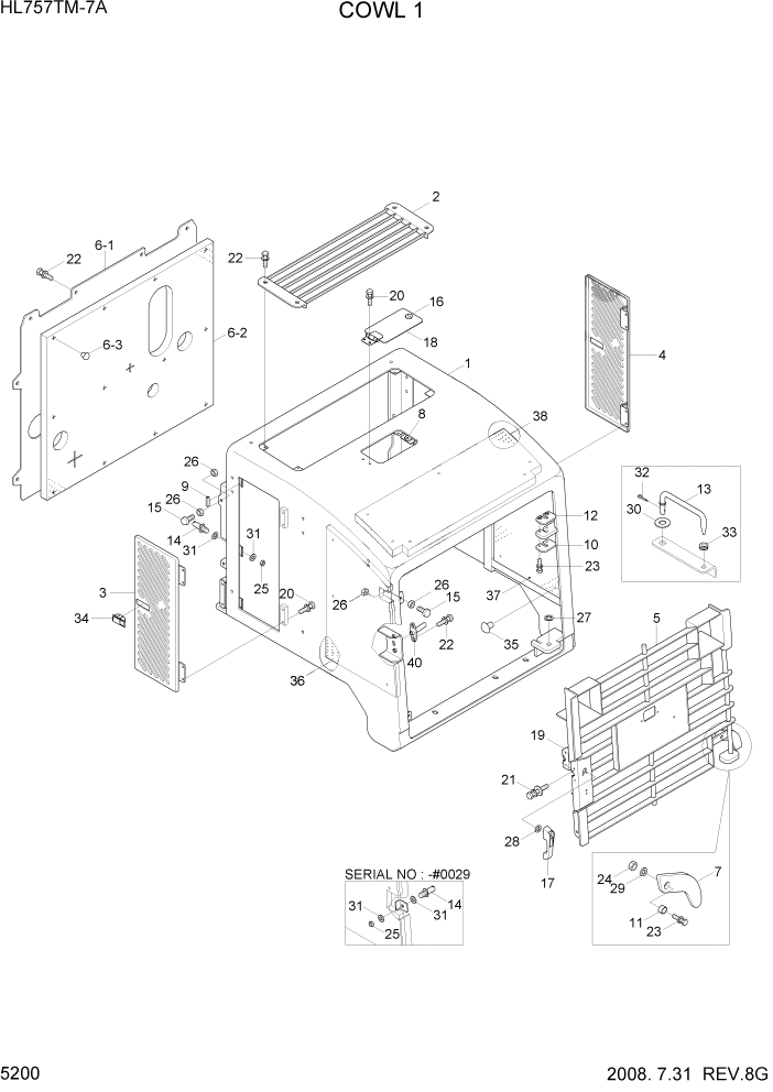 Схема запчастей Hyundai HL757TM7A - PAGE 5200 COWL 1 СТРУКТУРА