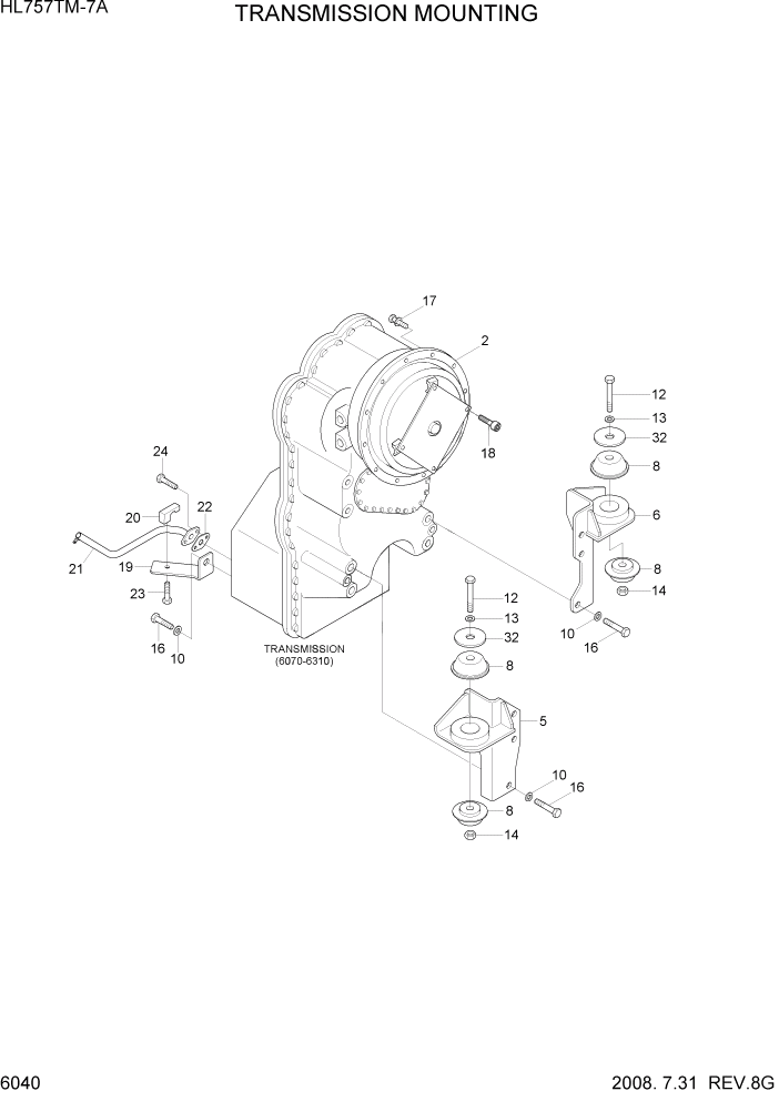 Схема запчастей Hyundai HL757TM7A - PAGE 6040 TRANSMISSION MOUNTING СИЛОВАЯ СИСТЕМА