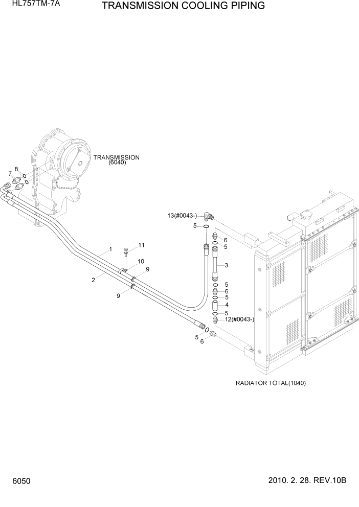 Схема запчастей Hyundai HL757TM7A - PAGE 6050 TRANSMISSION COOLING PIPING СИЛОВАЯ СИСТЕМА