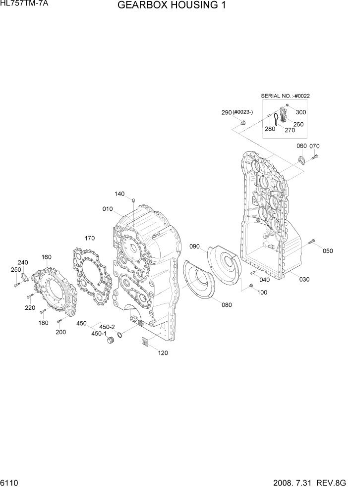 Схема запчастей Hyundai HL757TM7A - PAGE 6110 GEARBOX HOUSING 1 СИЛОВАЯ СИСТЕМА