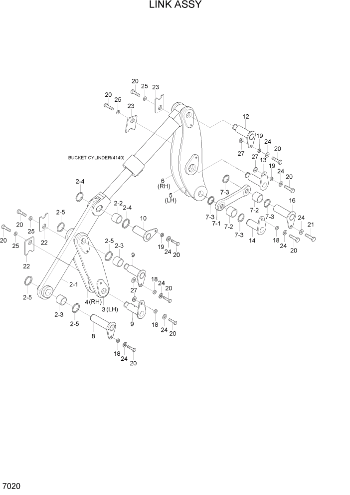 Схема запчастей Hyundai HL757TM7A - PAGE 7020 LINK ASSY РАБОЧЕЕ ОБОРУДОВАНИЕ