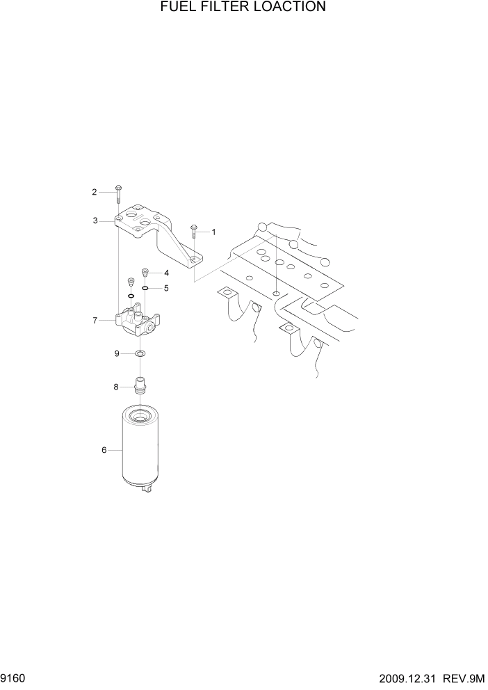 Схема запчастей Hyundai HL757TM7A - PAGE 9160 FUEL FILTER LOACTION ДВИГАТЕЛЬ БАЗА