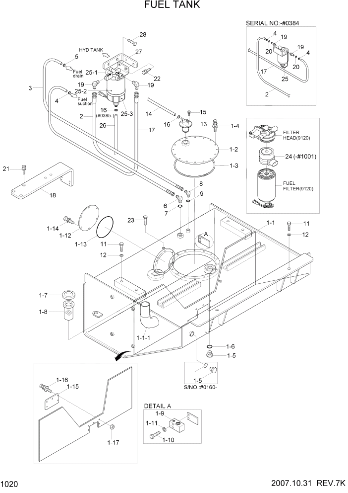 Схема запчастей Hyundai HL760-7 - PAGE 1020 FUEL TANK СИСТЕМА ДВИГАТЕЛЯ