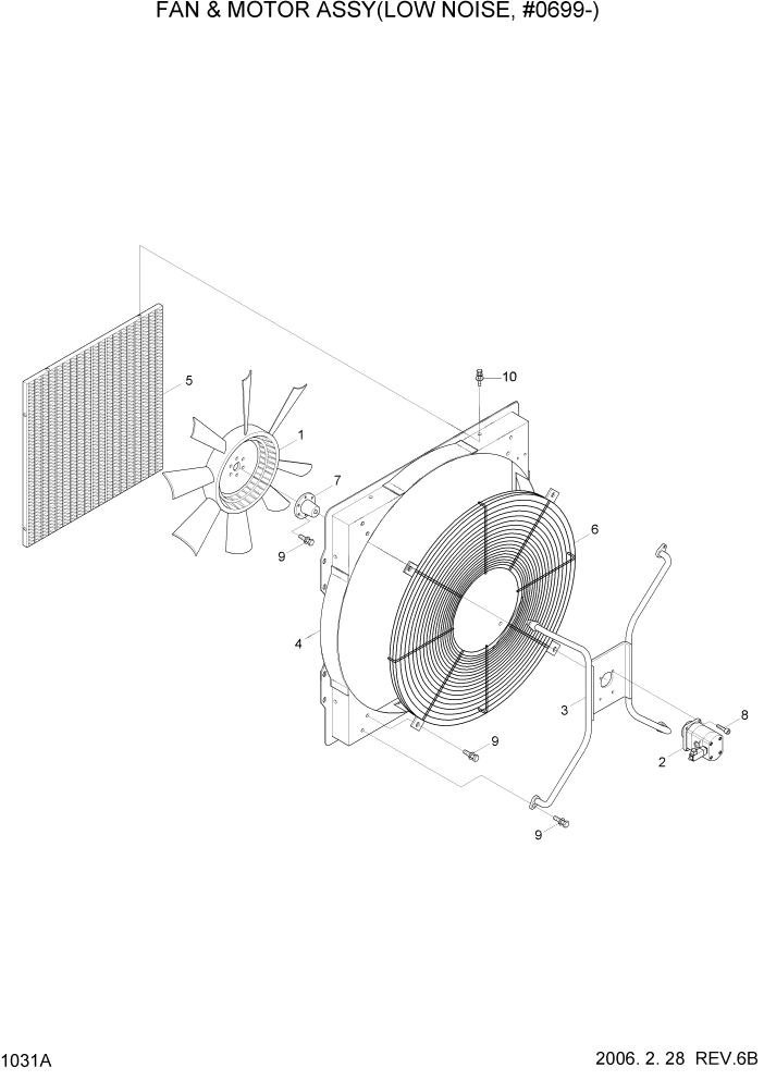 Схема запчастей Hyundai HL760-7 - PAGE 1031A FAN & MOTOR ASSY(LOW NOISE, #0699-) СИСТЕМА ДВИГАТЕЛЯ