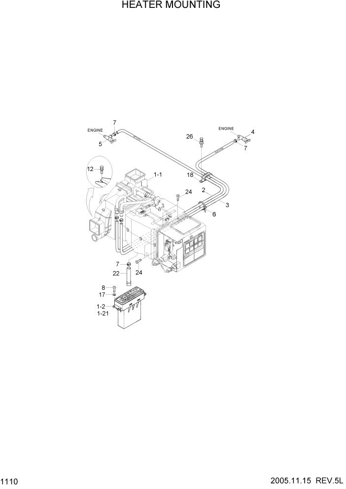 Схема запчастей Hyundai HL760-7 - PAGE 1110 HEATER MOUNTING СИСТЕМА ДВИГАТЕЛЯ