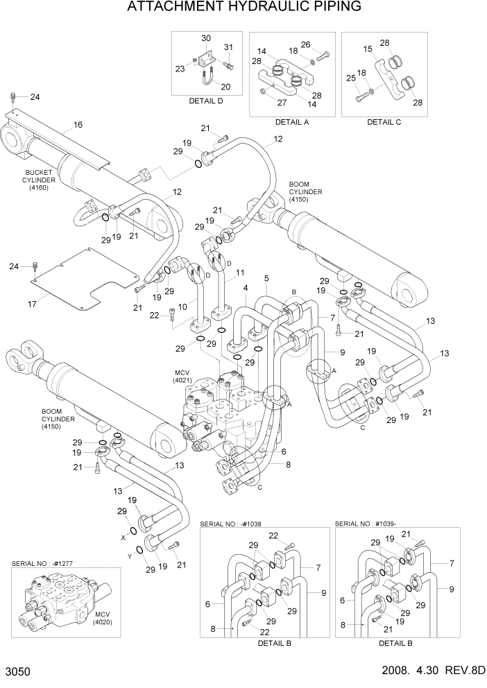 Схема запчастей Hyundai HL760-7 - PAGE 3050 ATTACHMENT HYDRAULIC PIPING ГИДРАВЛИЧЕСКАЯ СИСТЕМА