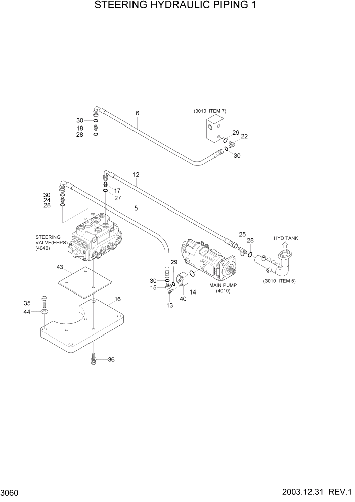 Схема запчастей Hyundai HL760-7 - PAGE 3060 STEERING HYDRAULIC PIPING 1 ГИДРАВЛИЧЕСКАЯ СИСТЕМА