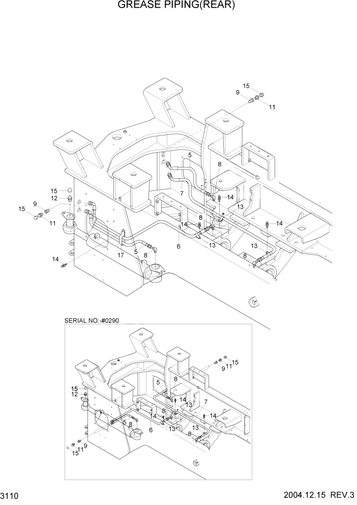 Схема запчастей Hyundai HL760-7 - PAGE 3110 GREASE PIPING(REAR) ГИДРАВЛИЧЕСКАЯ СИСТЕМА