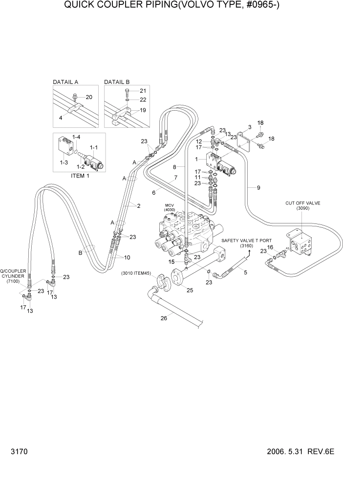 Схема запчастей Hyundai HL760-7 - PAGE 3170 QUICK COUPLER PIPING(VOLVO TYPE, #0965-) ГИДРАВЛИЧЕСКАЯ СИСТЕМА