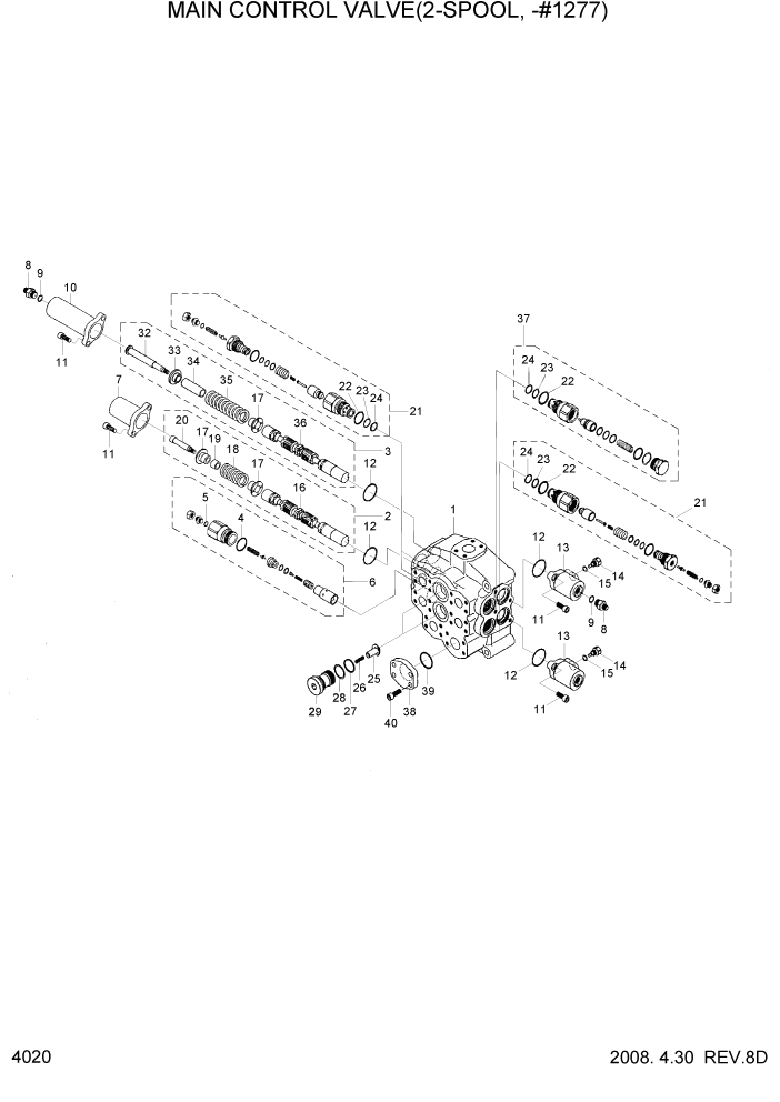 Схема запчастей Hyundai HL760-7 - PAGE 4020 MAIN CONTROL VALVE(2-SPOOL, -#1277) ГИДРАВЛИЧЕСКИЕ КОМПОНЕНТЫ