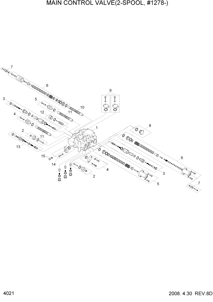 Схема запчастей Hyundai HL760-7 - PAGE 4021 MAIN CONTROL VALVE(2-SPOOL, #1278-) ГИДРАВЛИЧЕСКИЕ КОМПОНЕНТЫ