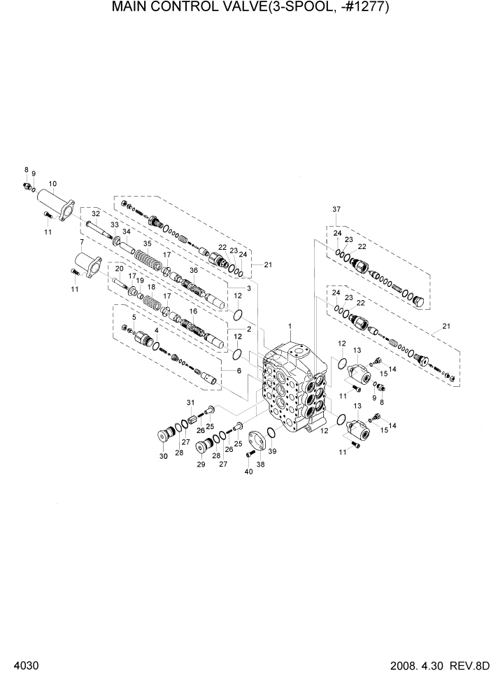 Схема запчастей Hyundai HL760-7 - PAGE 4030 MAIN CONTROL VALVE(3-SPOOL, -#1277) ГИДРАВЛИЧЕСКИЕ КОМПОНЕНТЫ