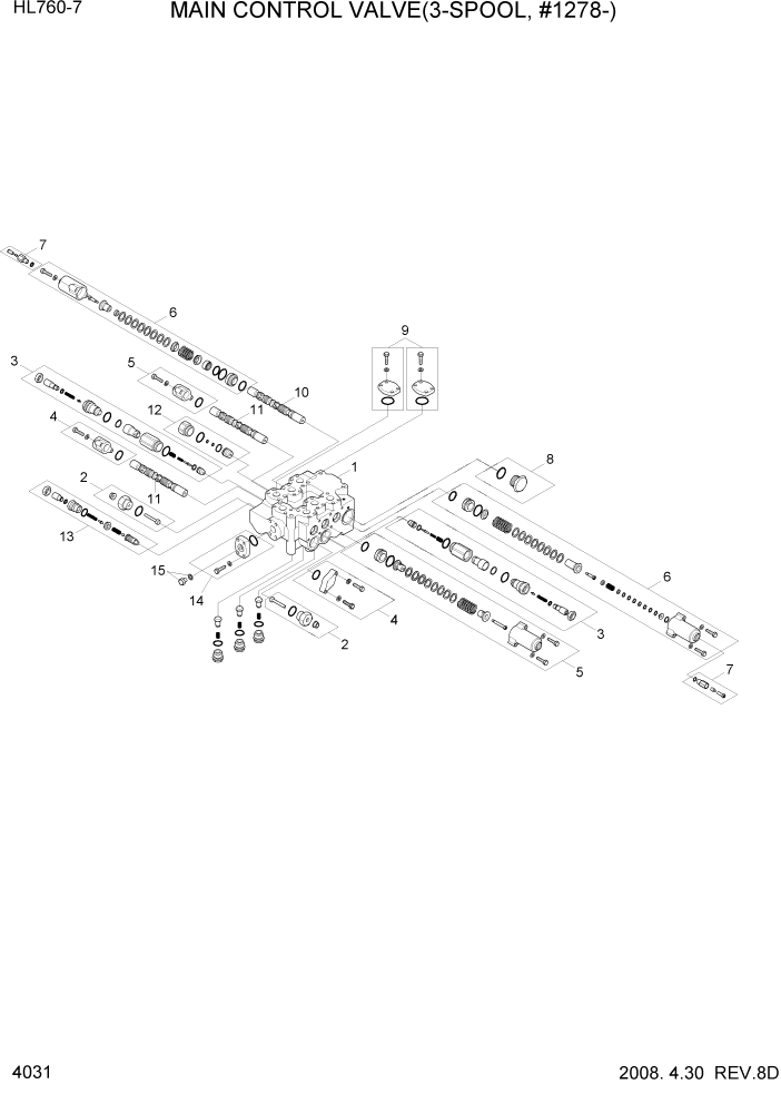 Схема запчастей Hyundai HL760-7 - PAGE 4031 MAIN CONTROL VALVE(3-SPOOL, #1278-) ГИДРАВЛИЧЕСКИЕ КОМПОНЕНТЫ