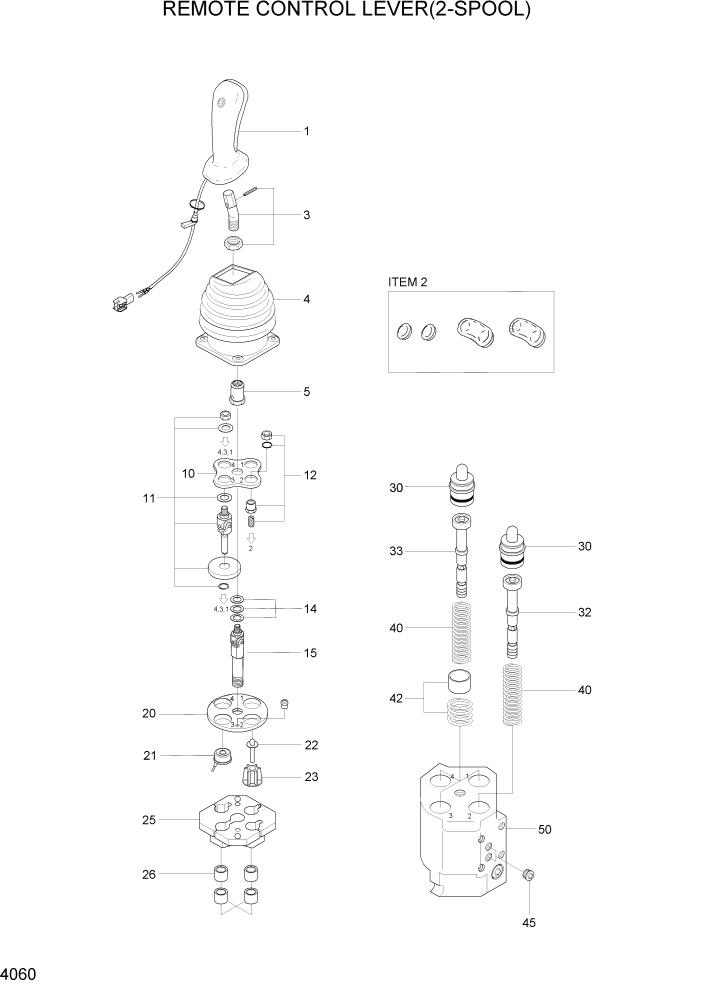 Схема запчастей Hyundai HL760-7 - PAGE 4060 REMOTE CONTROL LEVER(2-SPOOL) ГИДРАВЛИЧЕСКИЕ КОМПОНЕНТЫ