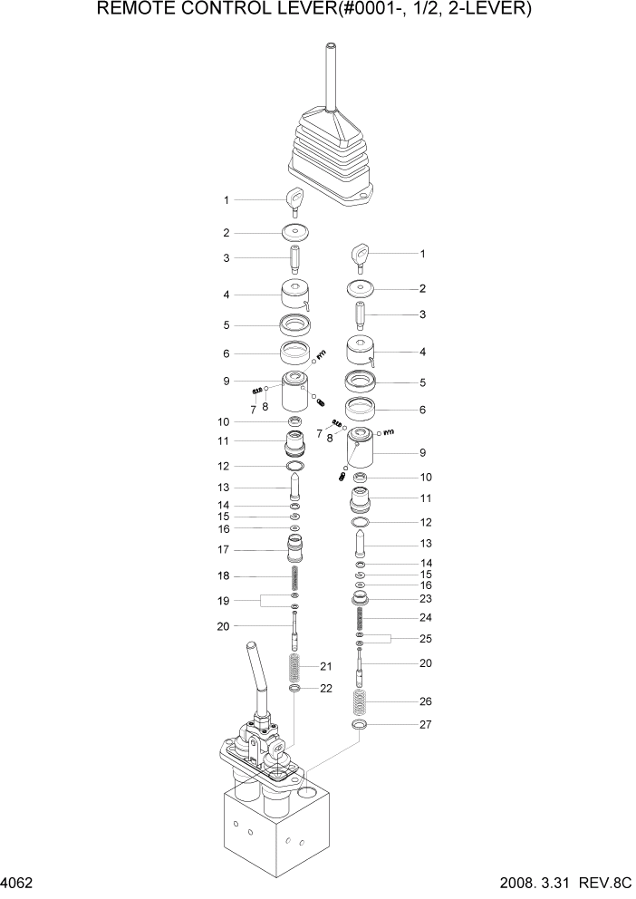 Схема запчастей Hyundai HL760-7 - PAGE 4062 REMOTE CONTROL LEVER(#0001-,1/2,2-LEVER) ГИДРАВЛИЧЕСКИЕ КОМПОНЕНТЫ