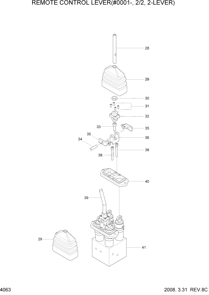 Схема запчастей Hyundai HL760-7 - PAGE 4063 REMOTE CONTROL LEVER(#0001-,2/2,2-LEVER) ГИДРАВЛИЧЕСКИЕ КОМПОНЕНТЫ