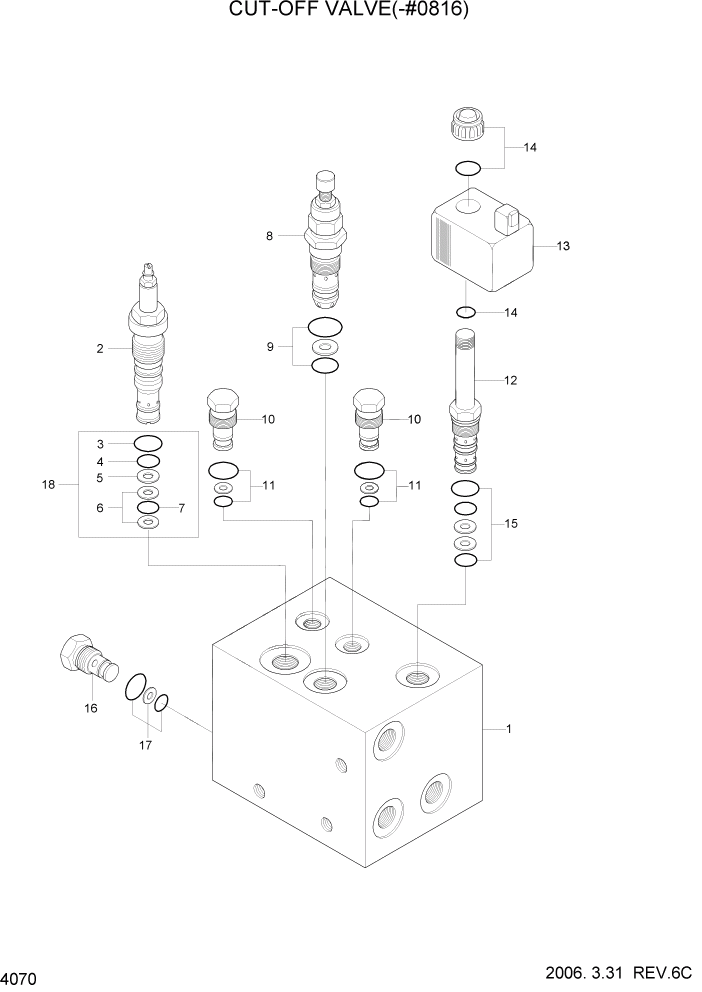 Схема запчастей Hyundai HL760-7 - PAGE 4070 CUT OFF VALVE(-#0816) ГИДРАВЛИЧЕСКИЕ КОМПОНЕНТЫ