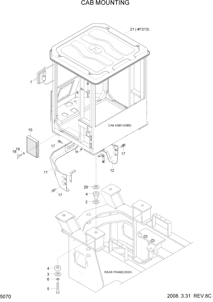 Схема запчастей Hyundai HL760-7 - PAGE 5070 CAB MOUNTING СТРУКТУРА