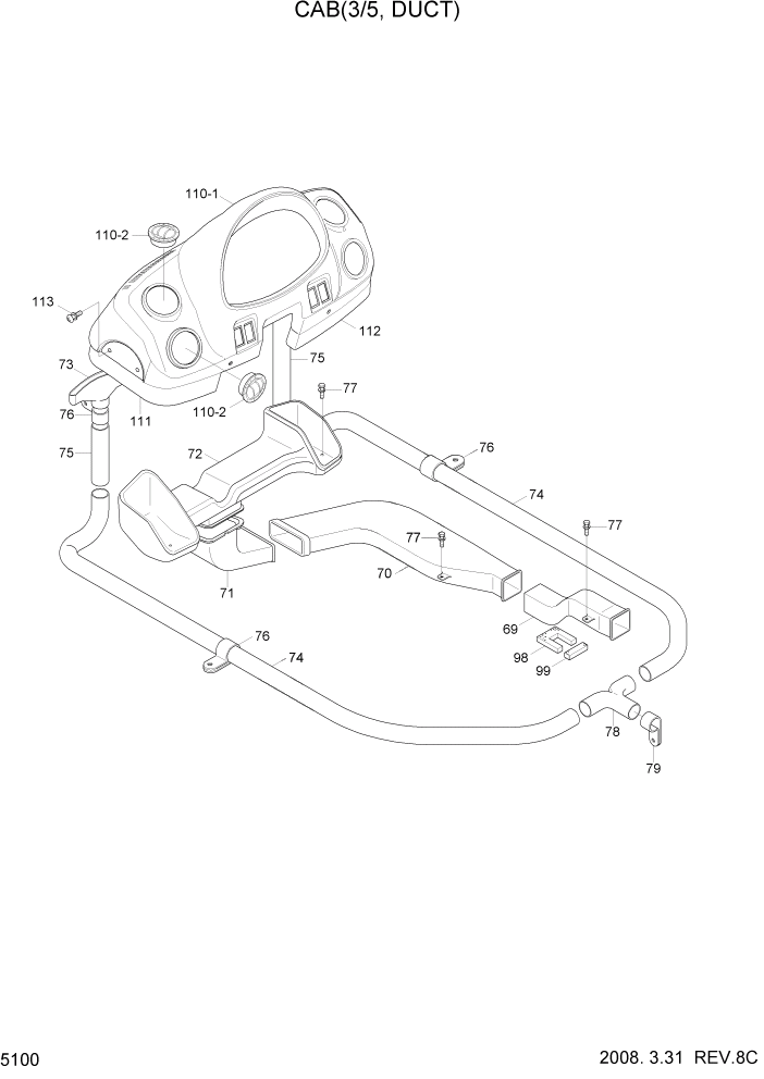 Схема запчастей Hyundai HL760-7 - PAGE 5100 CAB(3/5, DUCT) СТРУКТУРА