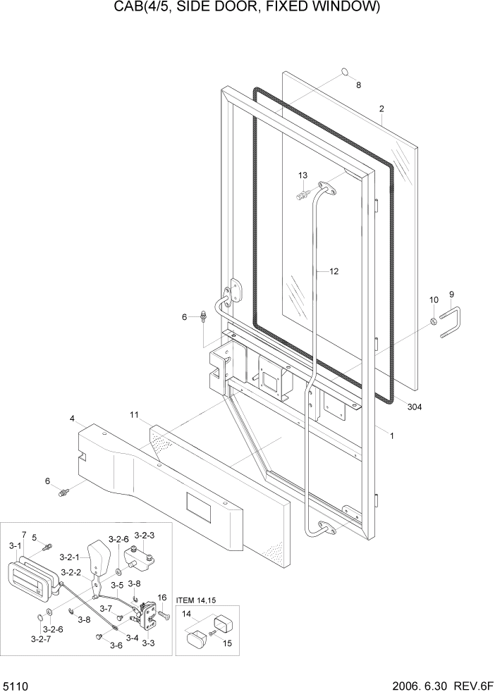 Схема запчастей Hyundai HL760-7 - PAGE 5110 CAB(4/5, SIDE DOOR, FIXED WINDOW) СТРУКТУРА