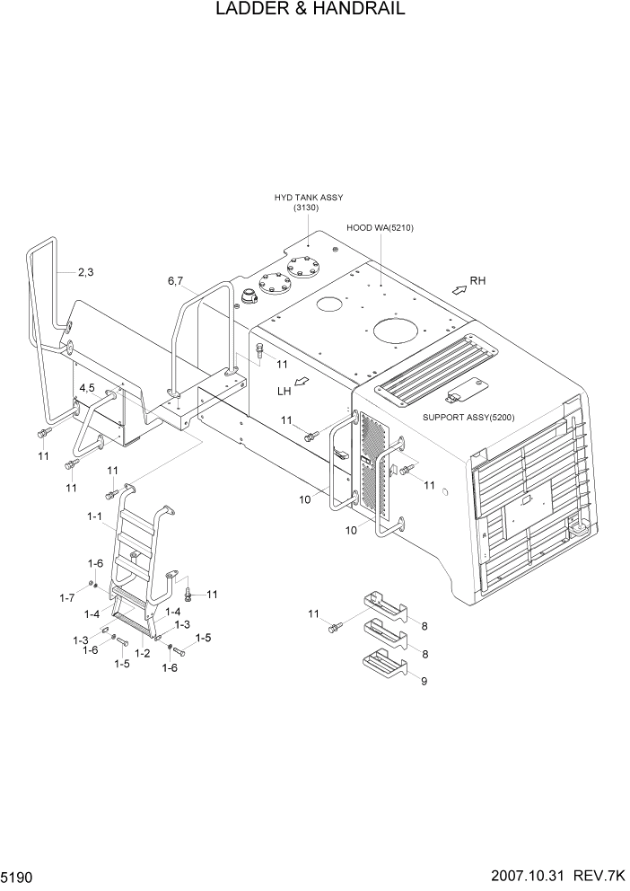 Схема запчастей Hyundai HL760-7 - PAGE 5190 LADDER & HANDRAIL СТРУКТУРА