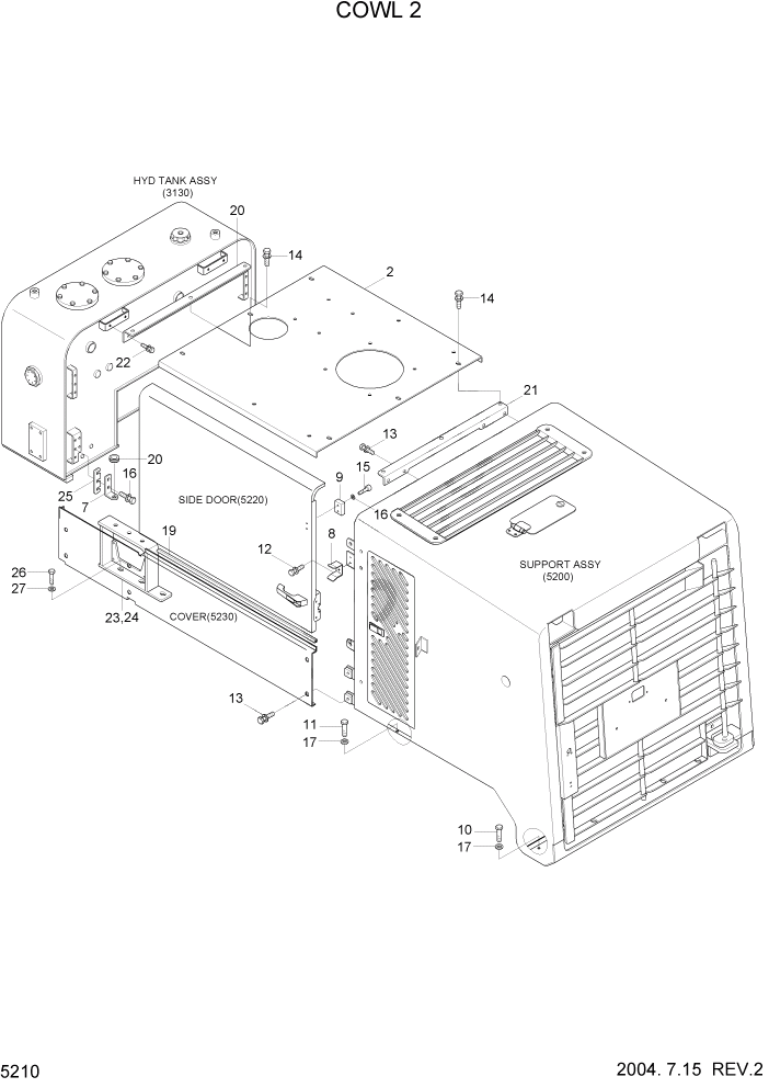 Схема запчастей Hyundai HL760-7 - PAGE 5210 COWL 2 СТРУКТУРА