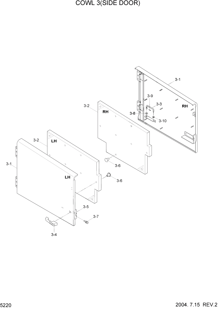 Схема запчастей Hyundai HL760-7 - PAGE 5220 COWL 3(SIDE DOOR) СТРУКТУРА