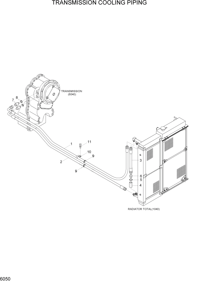 Схема запчастей Hyundai HL760-7 - PAGE 6050 TRANSMISSION COOLING PIPING СИЛОВАЯ СИСТЕМА