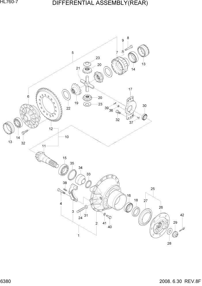 Схема запчастей Hyundai HL760-7 - PAGE 6380 DIFFERENTIAL ASSEMBLY(REAR) СИЛОВАЯ СИСТЕМА