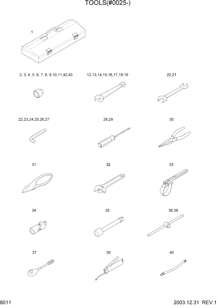 Схема запчастей Hyundai HL760-7 - PAGE 8011 TOOLS(#0025-) ДРУГИЕ ЧАСТИ