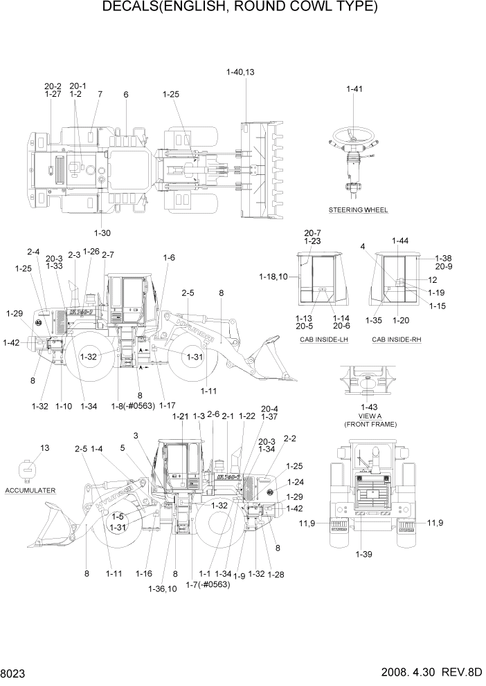 Схема запчастей Hyundai HL760-7 - PAGE 8023 DECALS(ENGLISH, ROUND COWL TYPE) ДРУГИЕ ЧАСТИ